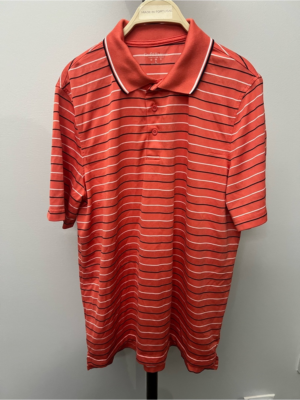 croft & barrow Coral Stripe Polo Shirt with Contrast Collar